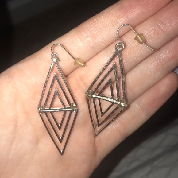 Silver Triangular Earrings - Picture 3 of 3